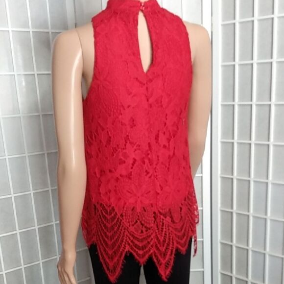 Blue Rain Sleeveless Red Lacey Floral Top - Picture 3 of 15